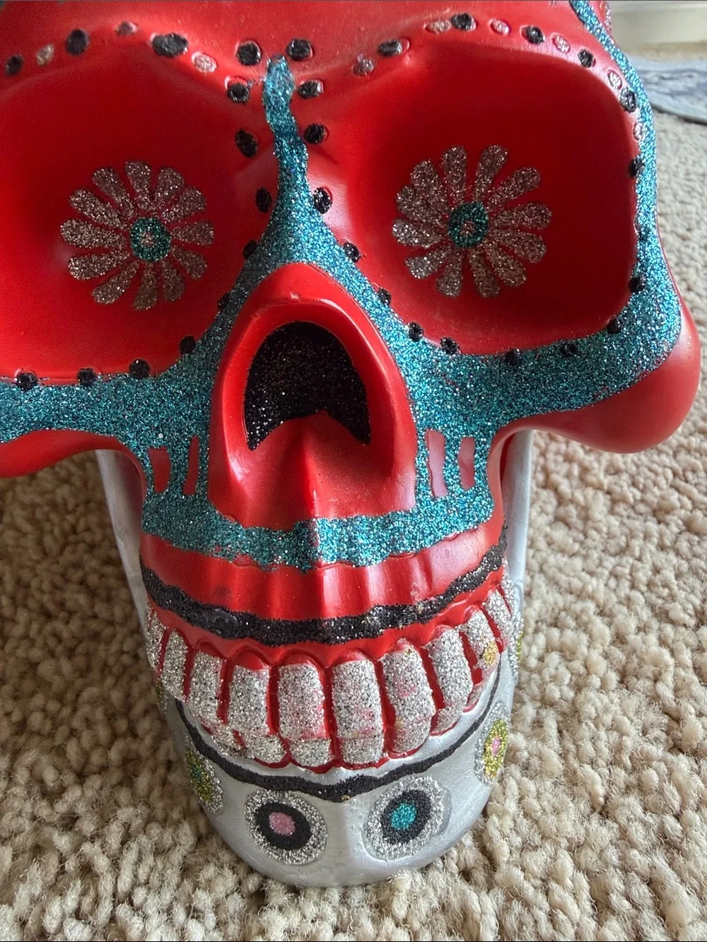 Christopher Radko Red Skull Day of the Dead with Glitter Paint Accents Halloween